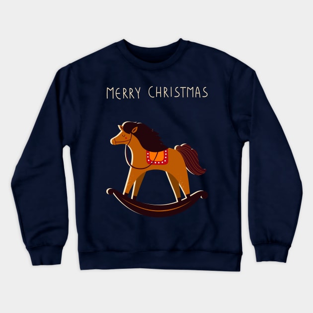 Christmas Rocking Horse Illustration Crewneck Sweatshirt by Hispaniola-Fineart